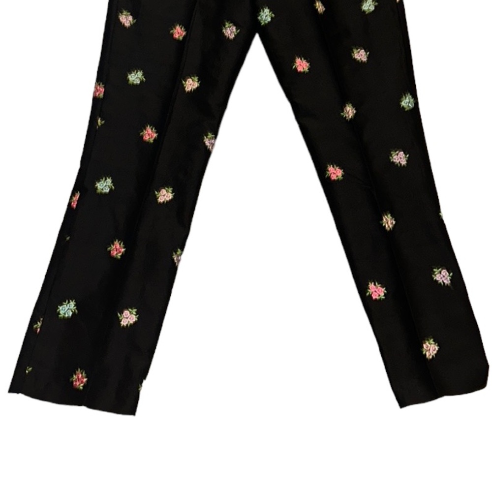 Lilly Pulitzer Vintage Black Silk Embroidered Floral Pants - 6 - Picture 6 of 8